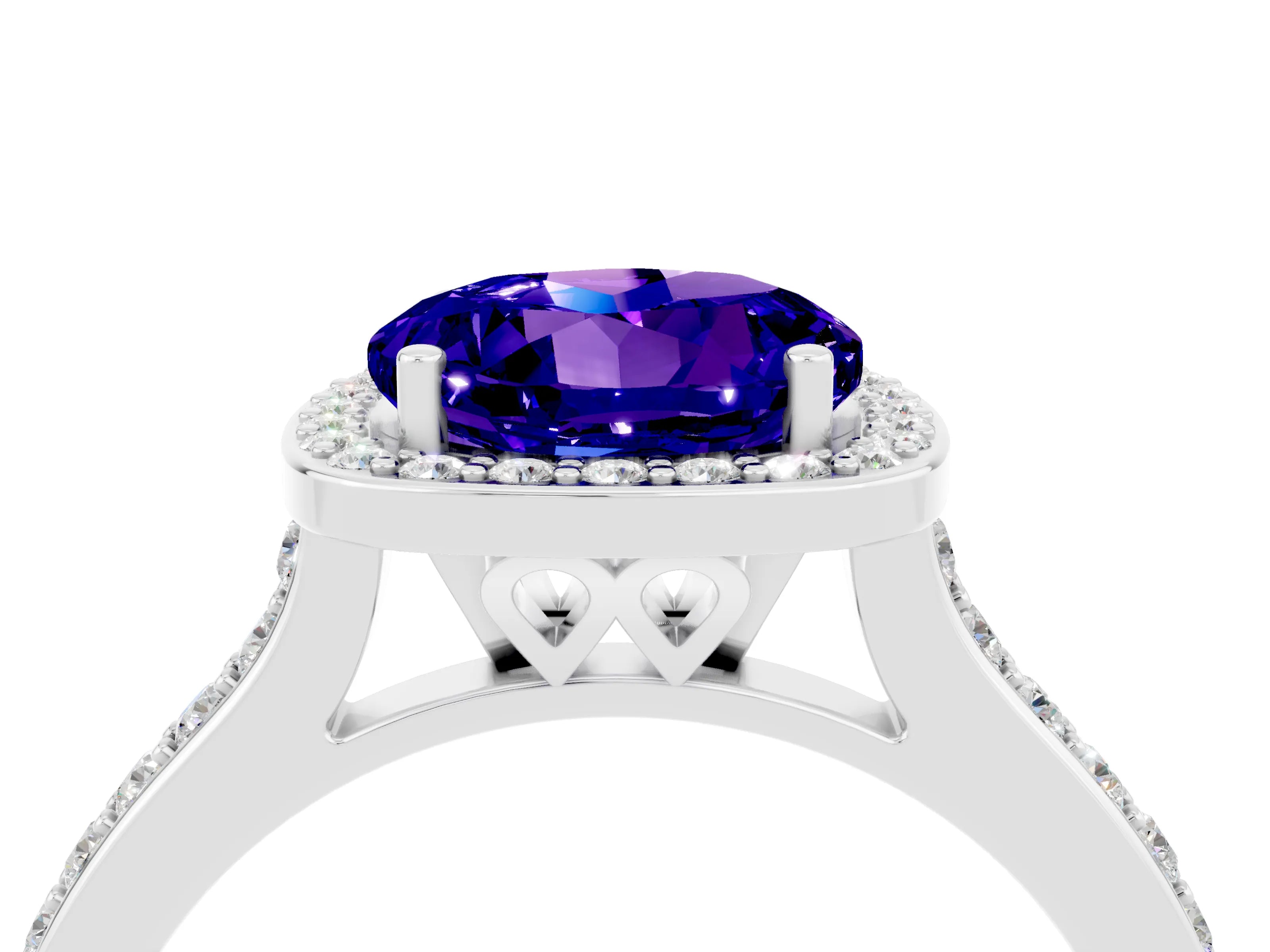 White gold Round Cut Halo Round Diamond Pavé Band with Four-Prong Setting_4