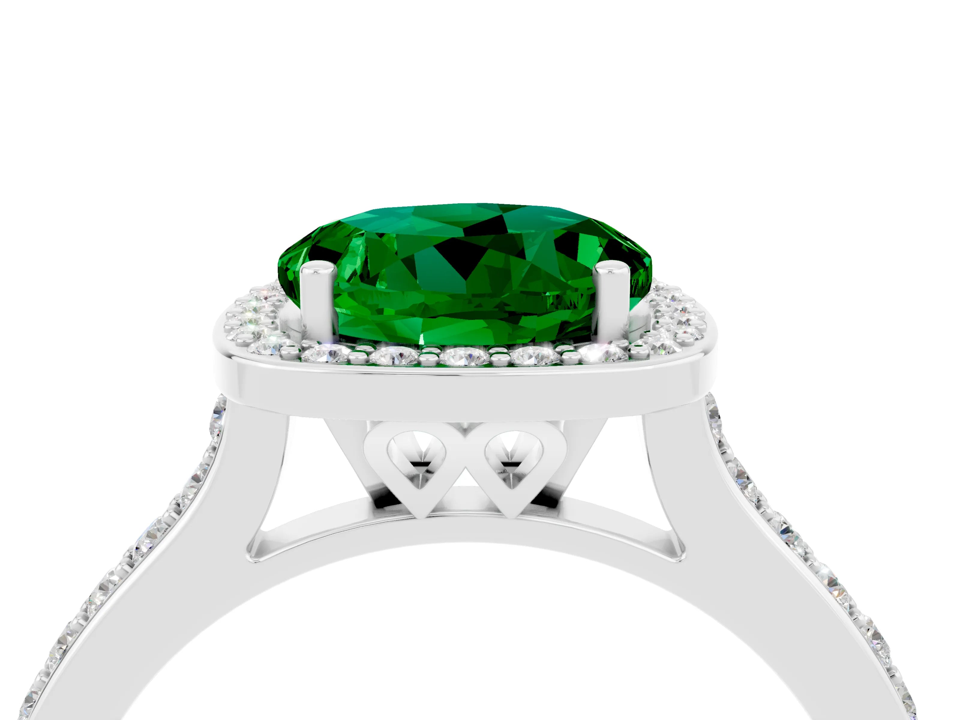 White gold Round Cut Halo Round Diamond Pavé Band with Four-Prong Setting_4