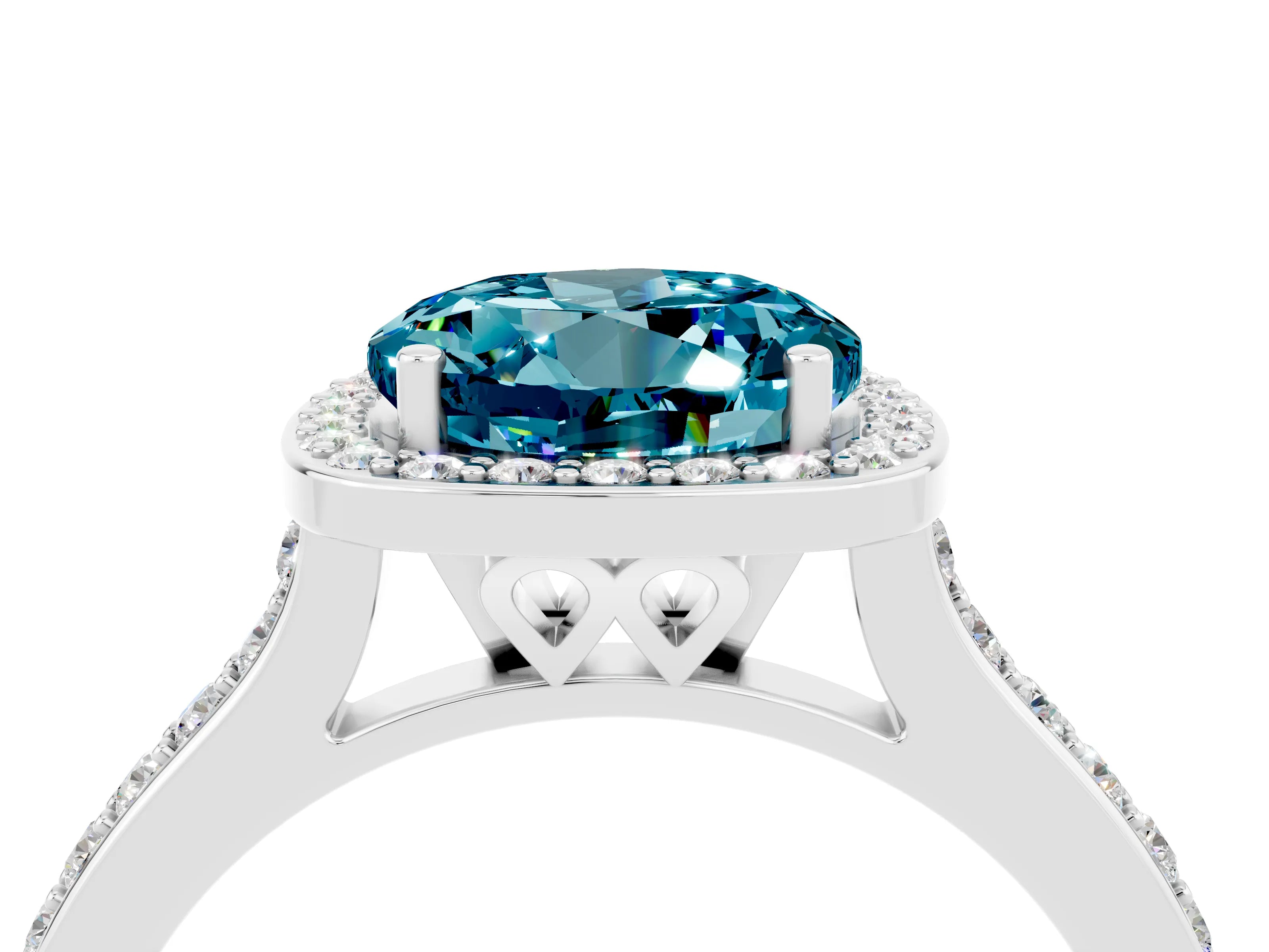 White gold Round Cut Halo Round Diamond Pavé Band with Four-Prong Setting_4