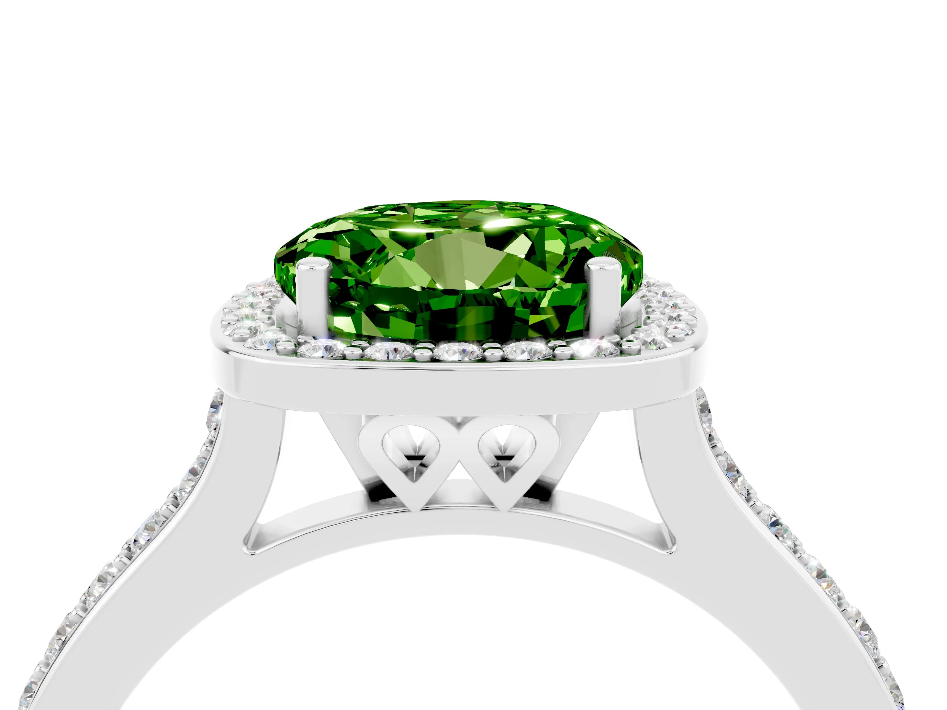 White gold Round Cut Halo Round Diamond Pavé Band with Four-Prong Setting_4
