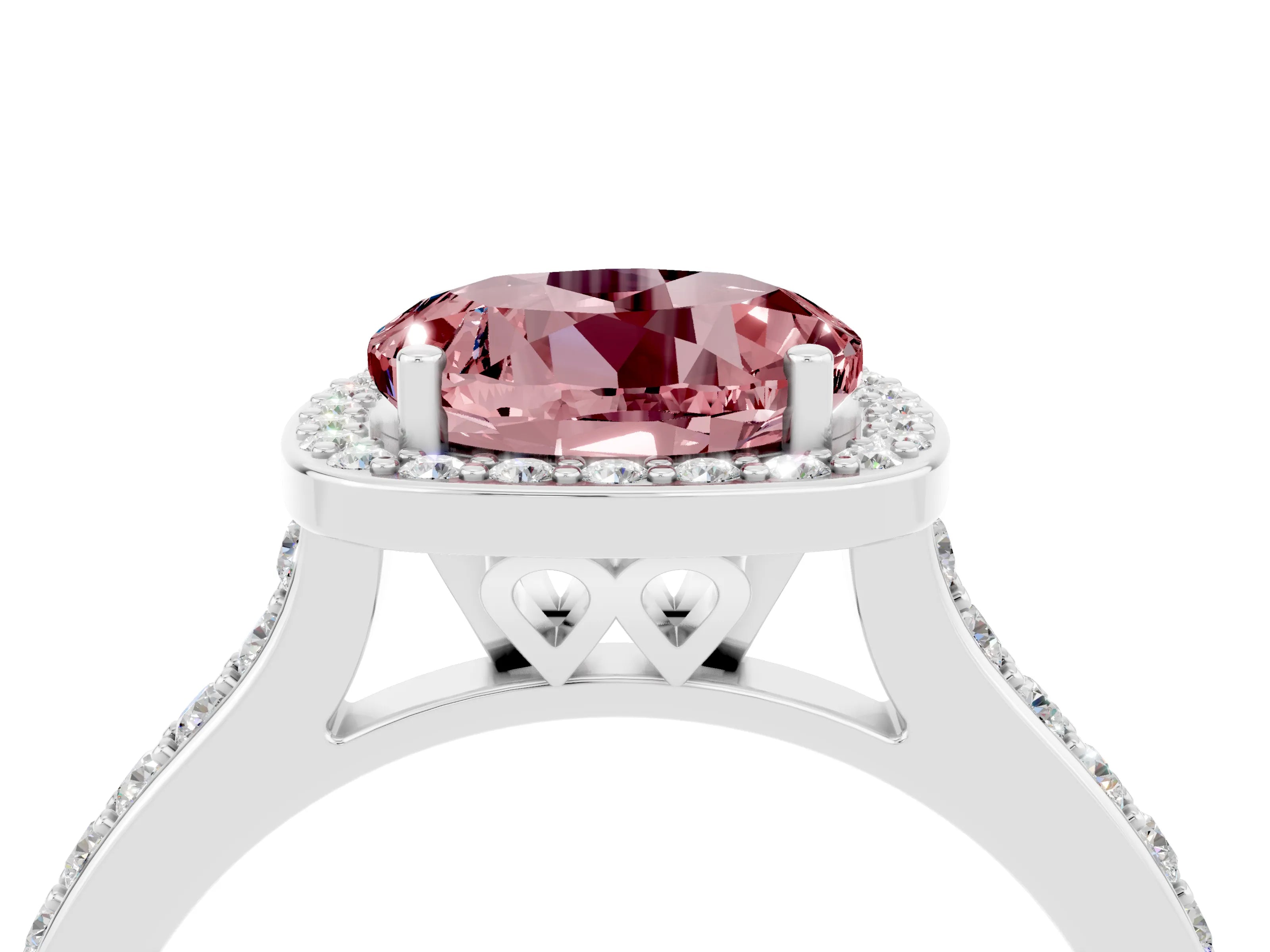 White gold Round Cut Halo Round Diamond Pavé Band with Four-Prong Setting_4