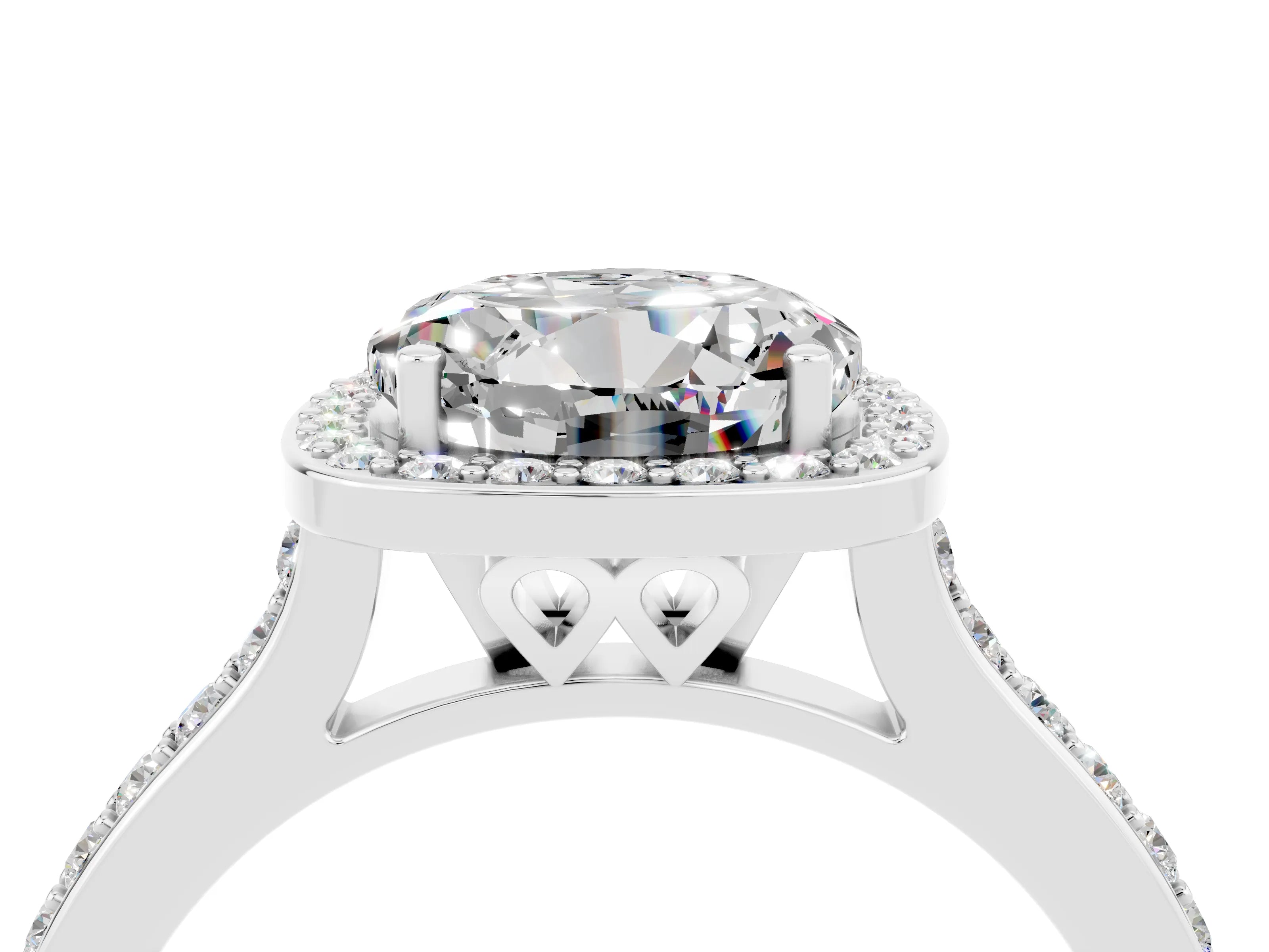 White gold Round Cut Halo Round Diamond Pavé Band with Four-Prong Setting_4