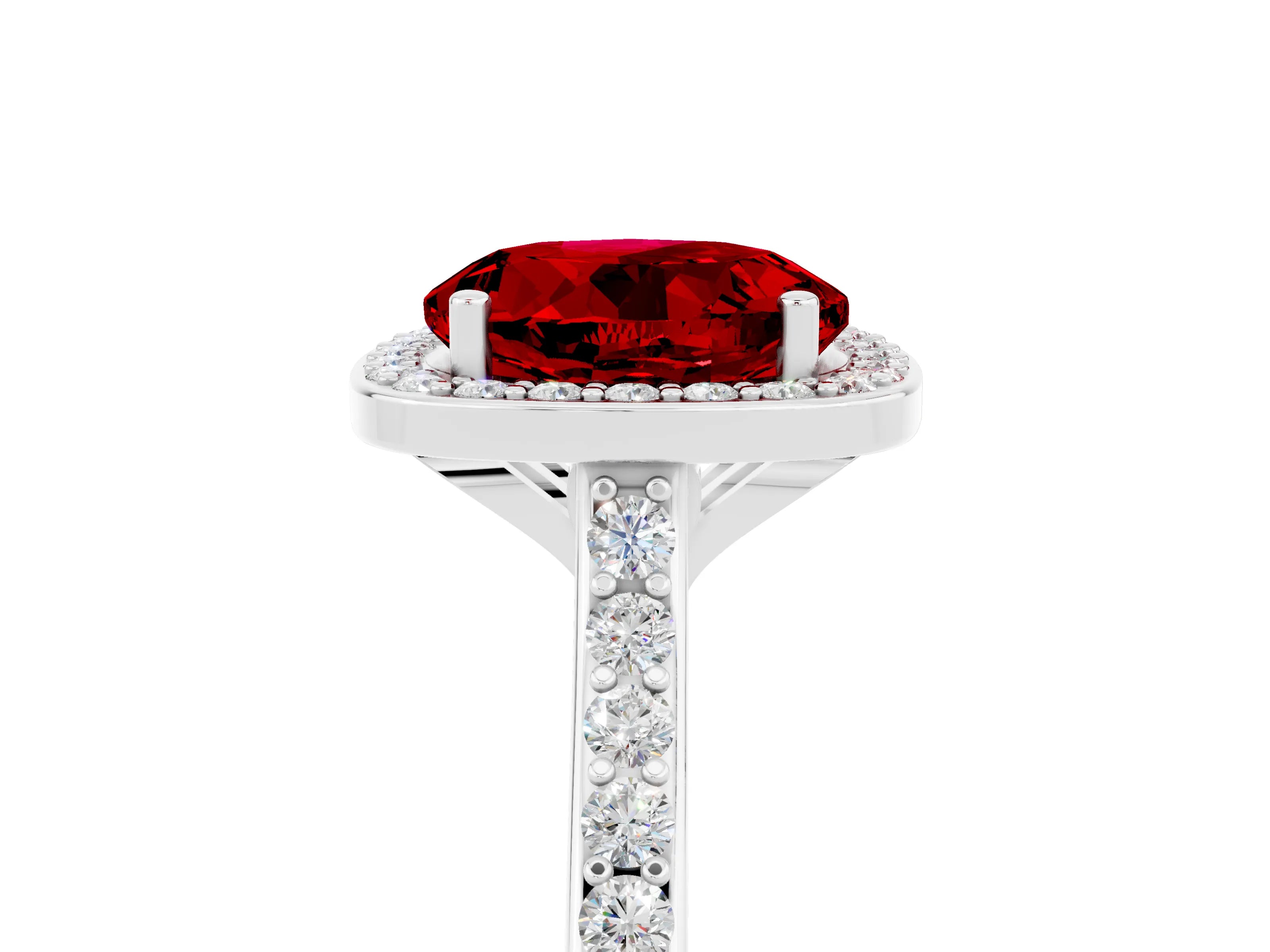 White gold Round Cut Halo Round Diamond Pavé Band with Four-Prong Setting_5