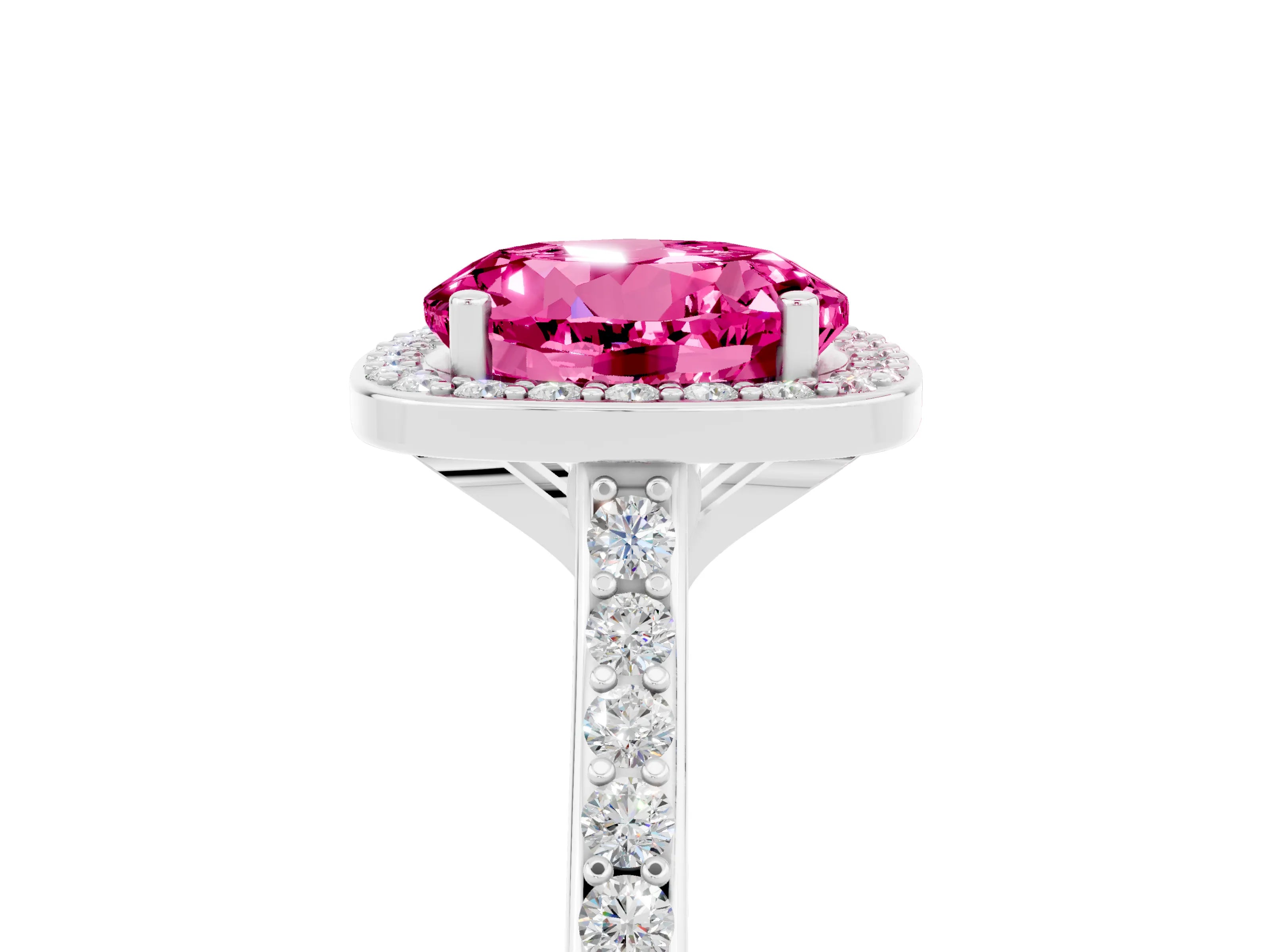 White gold Round Cut Halo Round Diamond Pavé Band with Four-Prong Setting_5