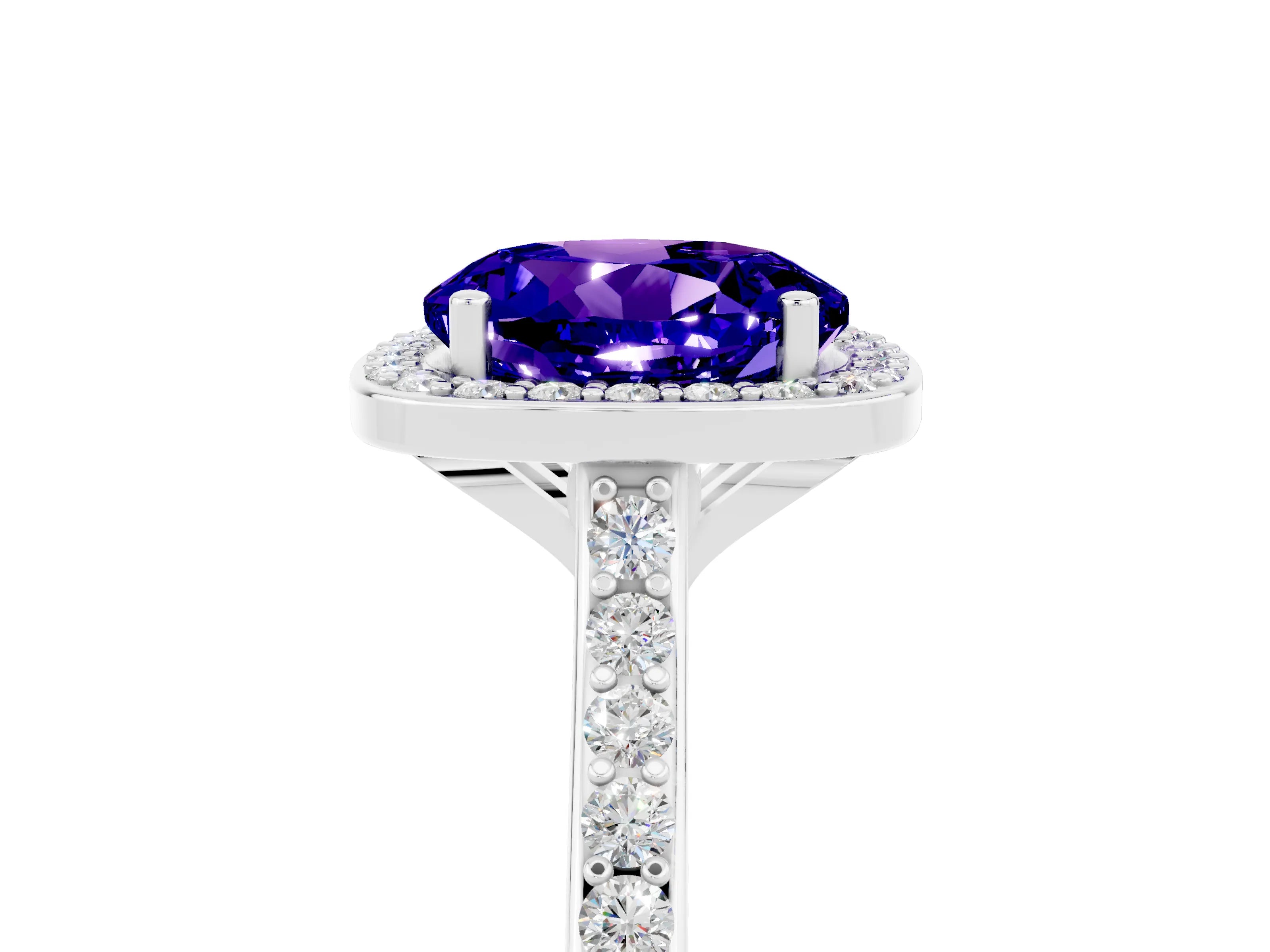 White gold Round Cut Halo Round Diamond Pavé Band with Four-Prong Setting_5