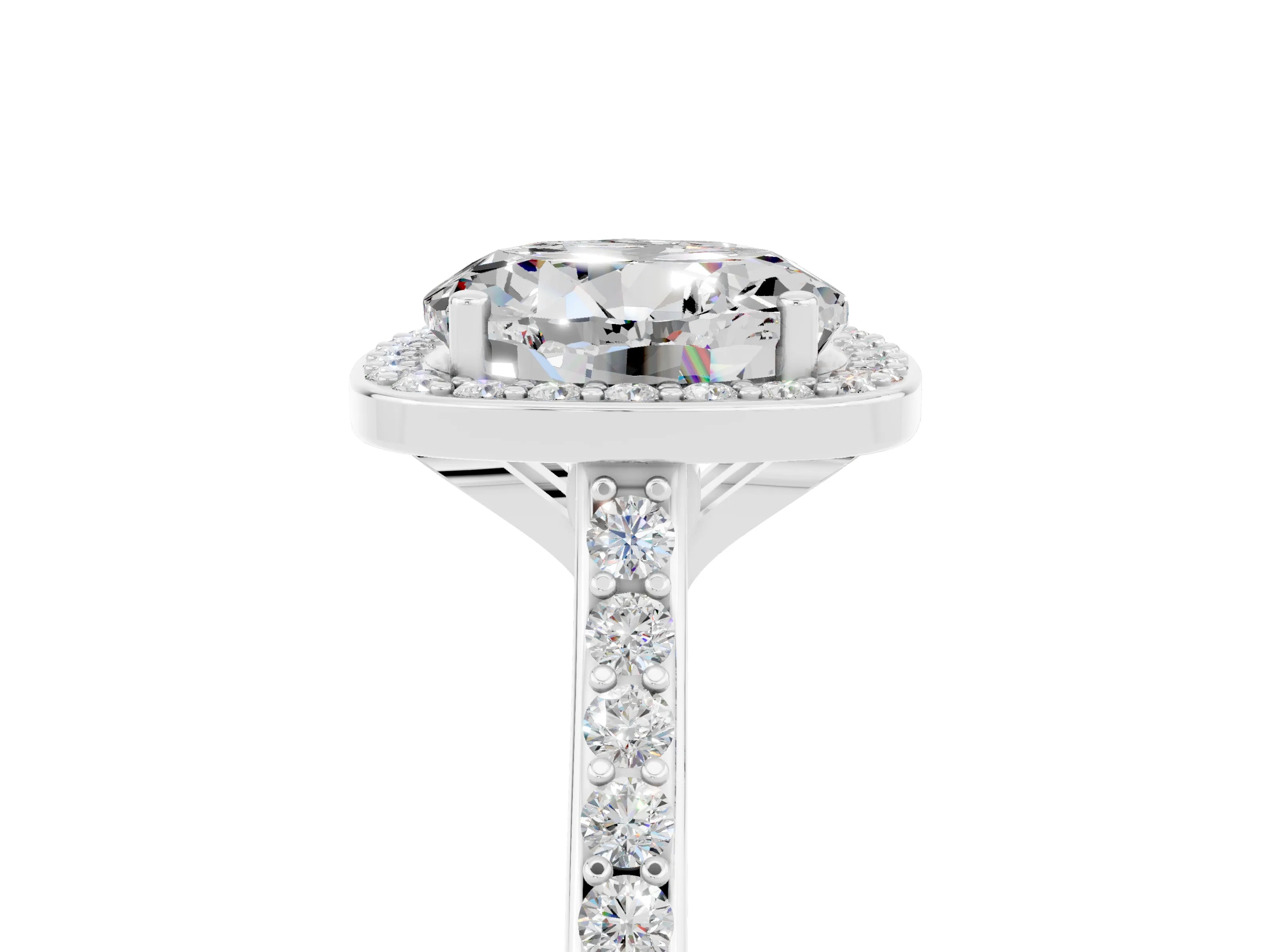 White gold Round Cut Halo Round Diamond Pavé Band with Four-Prong Setting_5