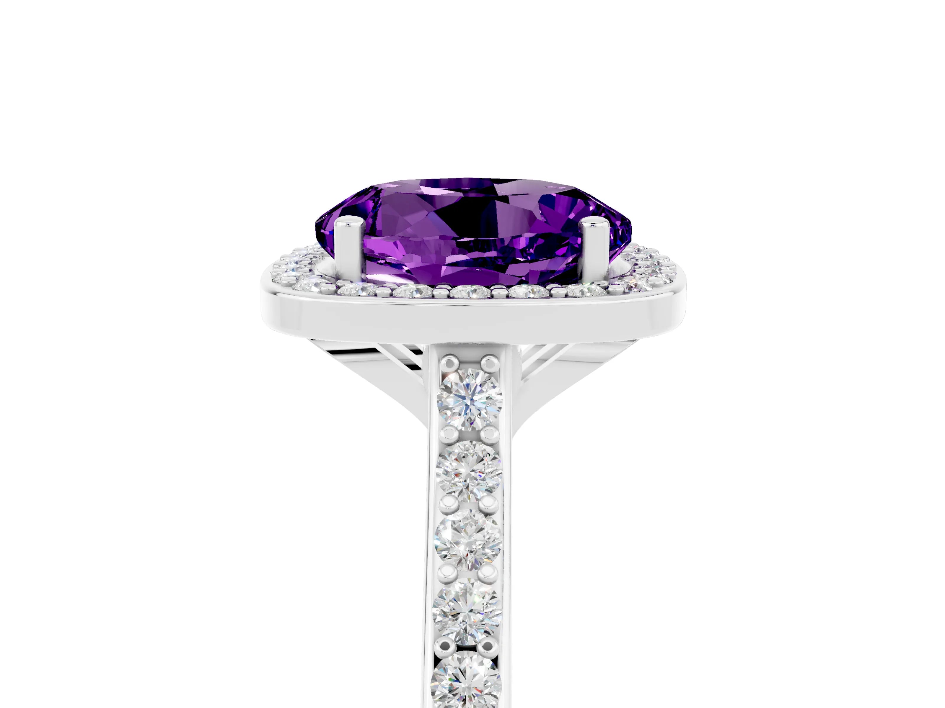 White gold Round Cut Halo Round Diamond Pavé Band with Four-Prong Setting_5