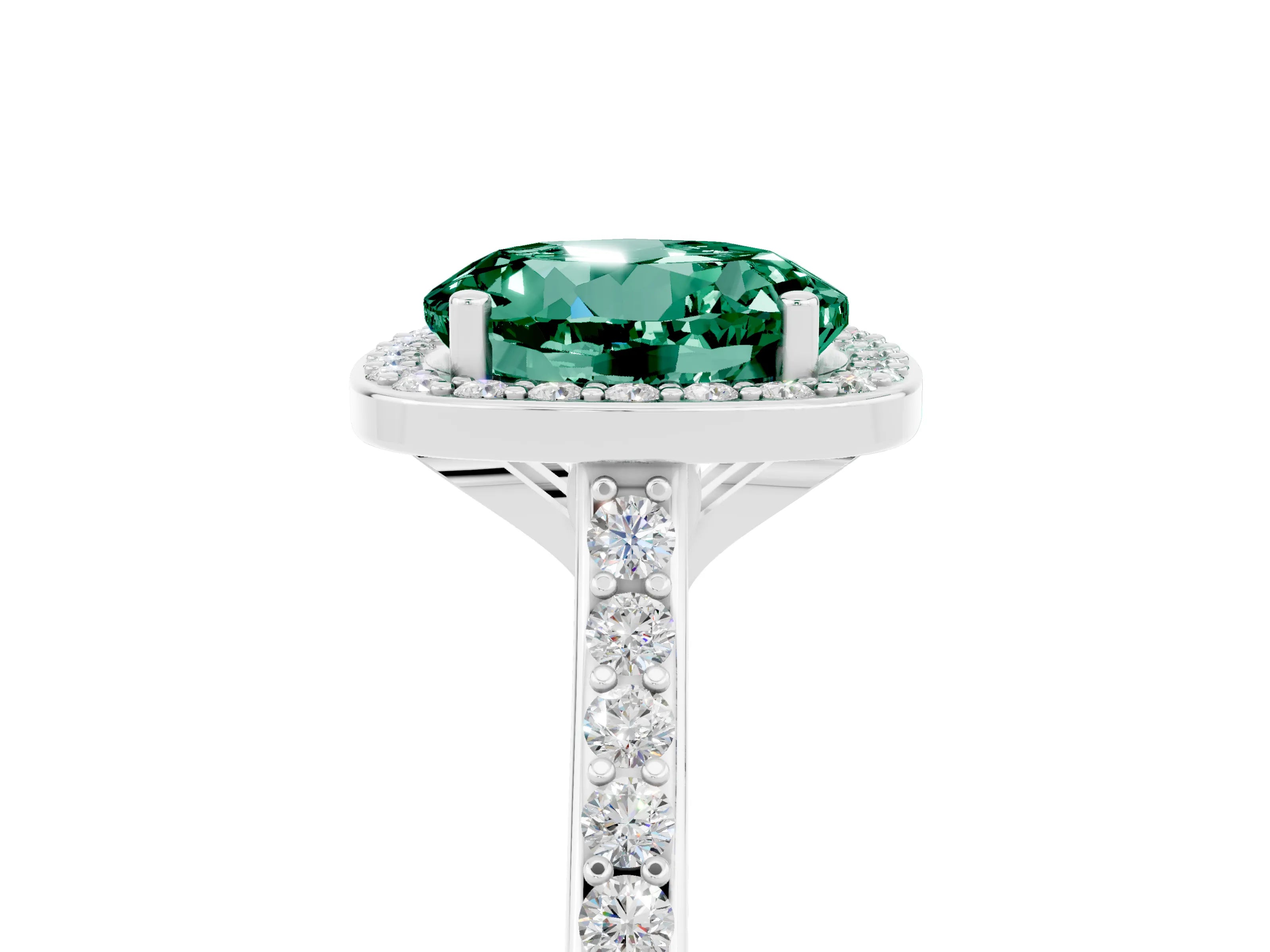 White gold Round Cut Halo Round Diamond Pavé Band with Four-Prong Setting_5