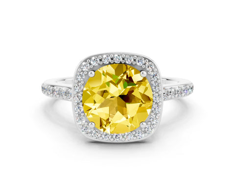 White gold Round Cut Halo Round Diamond Pavé Band with Four-Prong Setting