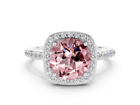 White gold Round Cut Halo Round Diamond Pavé Band with Four-Prong Setting