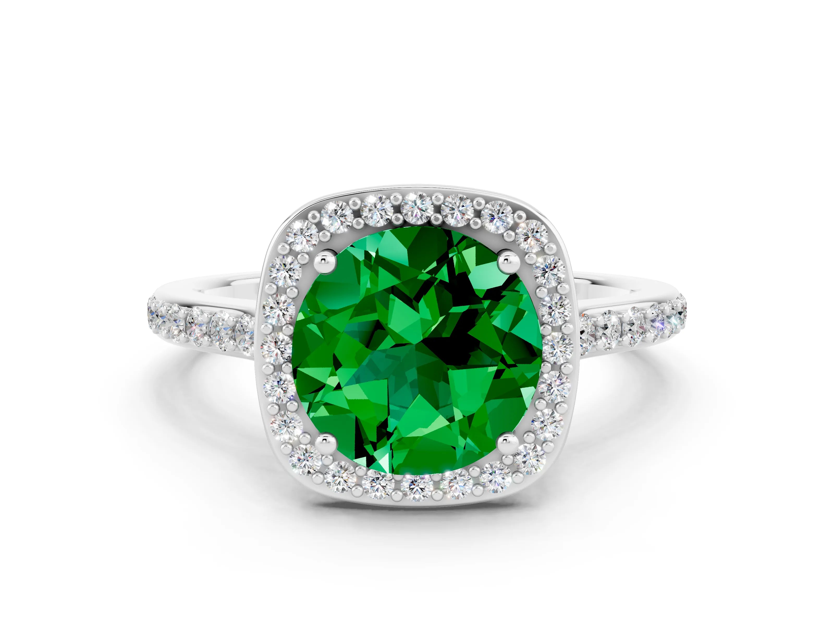 White gold Round Cut Halo Round Diamond Pavé Band with Four-Prong Setting