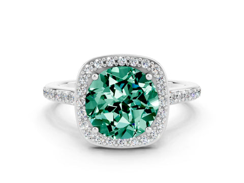 White gold Round Cut Halo Round Diamond Pavé Band with Four-Prong Setting