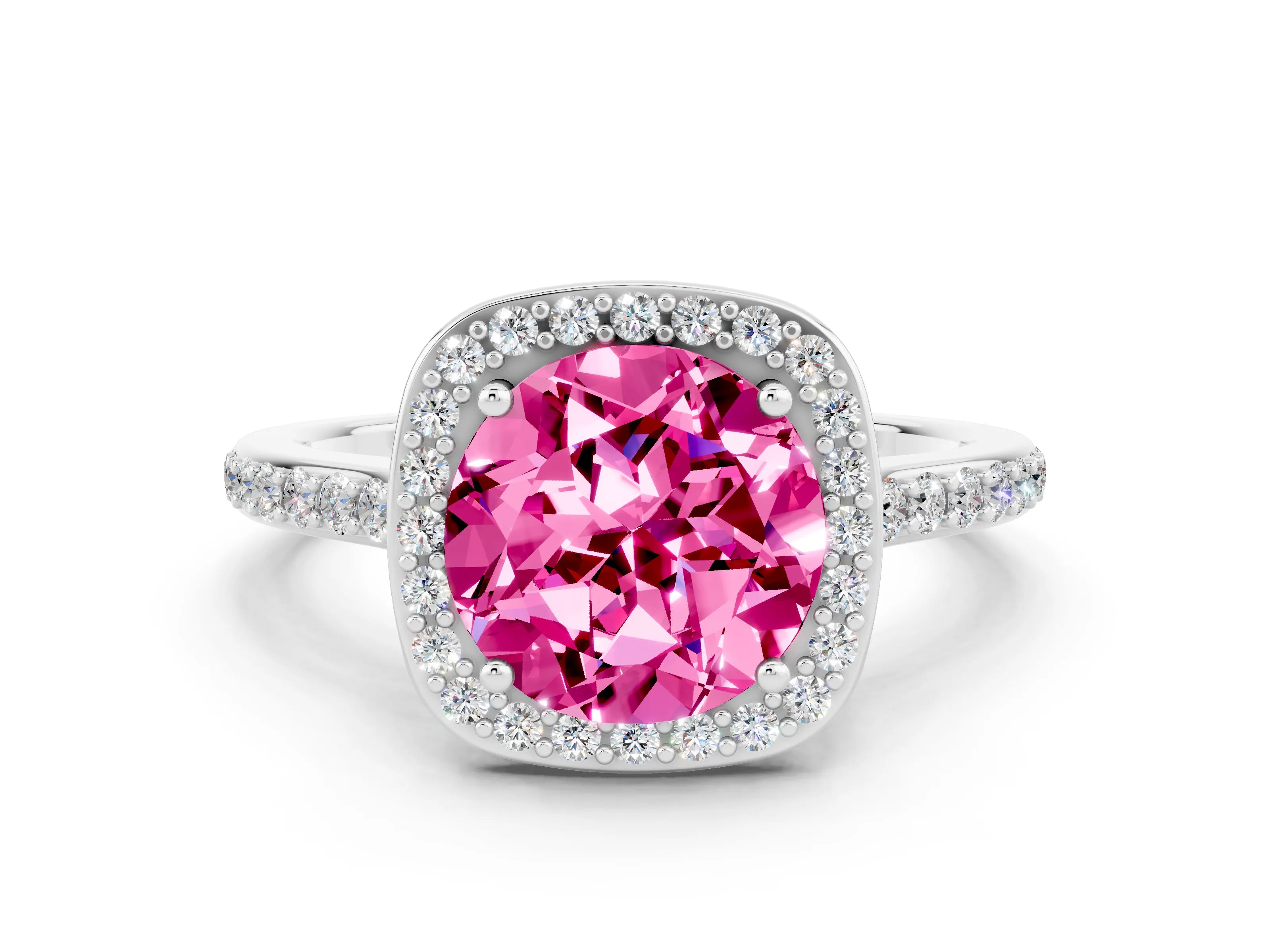 White gold Round Cut Halo Round Diamond Pavé Band with Four-Prong Setting