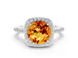 White gold Round Cut Halo Round Diamond Pavé Band with Four-Prong Setting