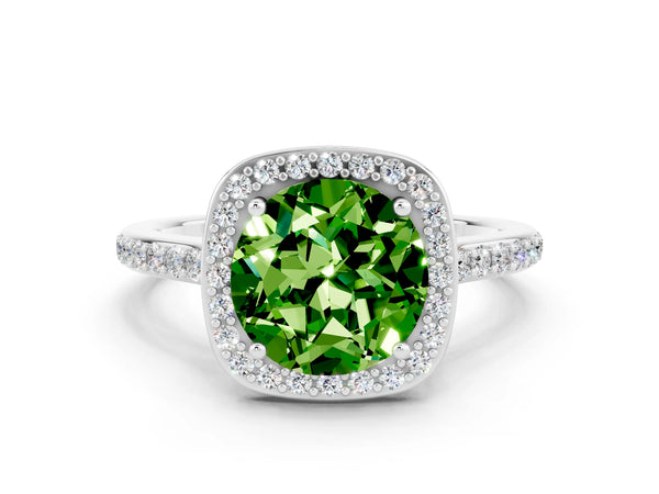 Platinum Round Cut Halo Round Diamond Pavé Band with Four-Prong Setting