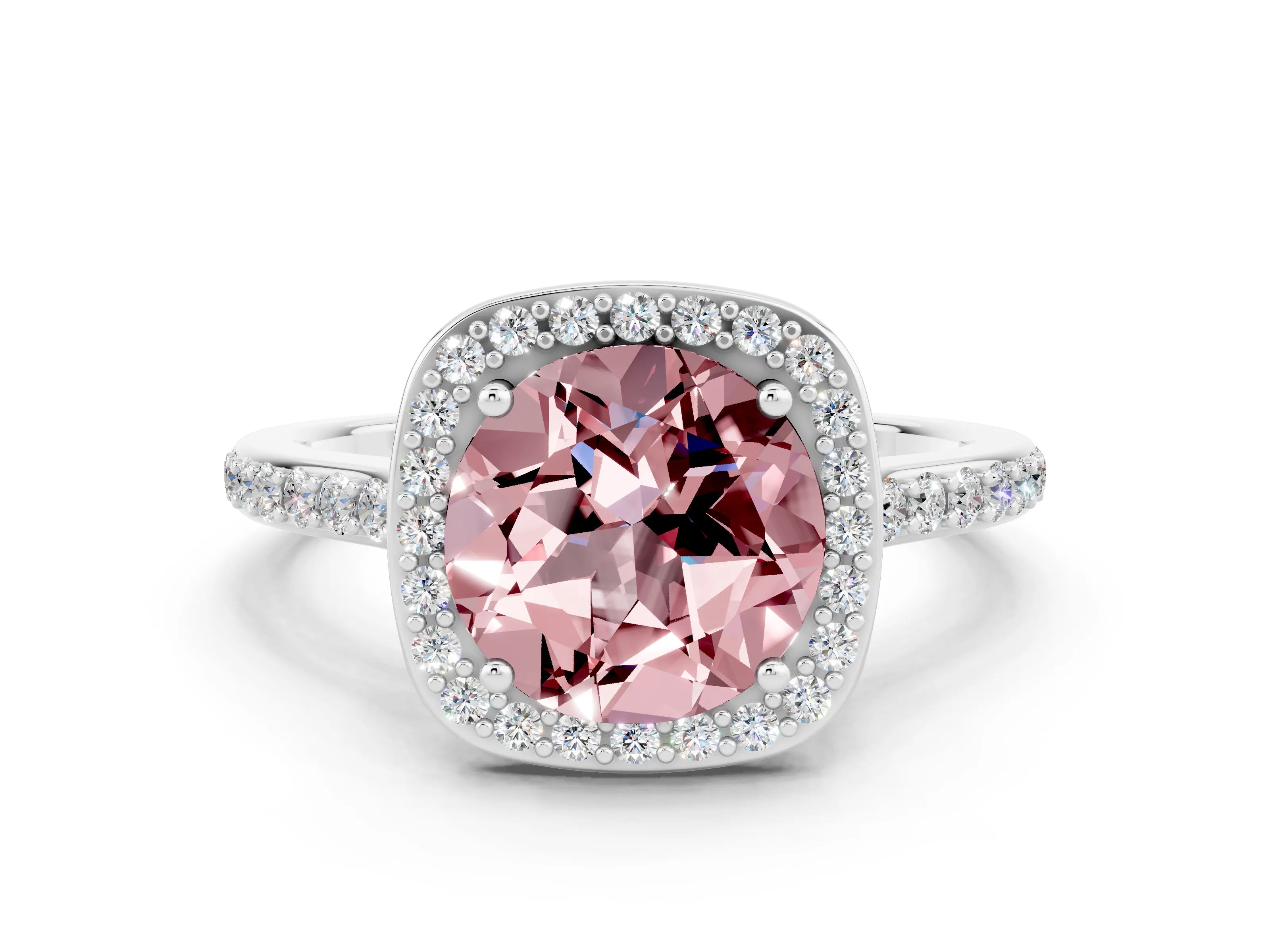 White gold Round Cut Halo Round Diamond Pavé Band with Four-Prong Setting