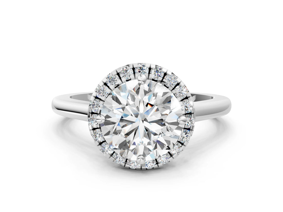 White gold Round Cut Halo Round Diamond Solitaire Engagement Ring with Pave Band and Four-Prong Setting_7