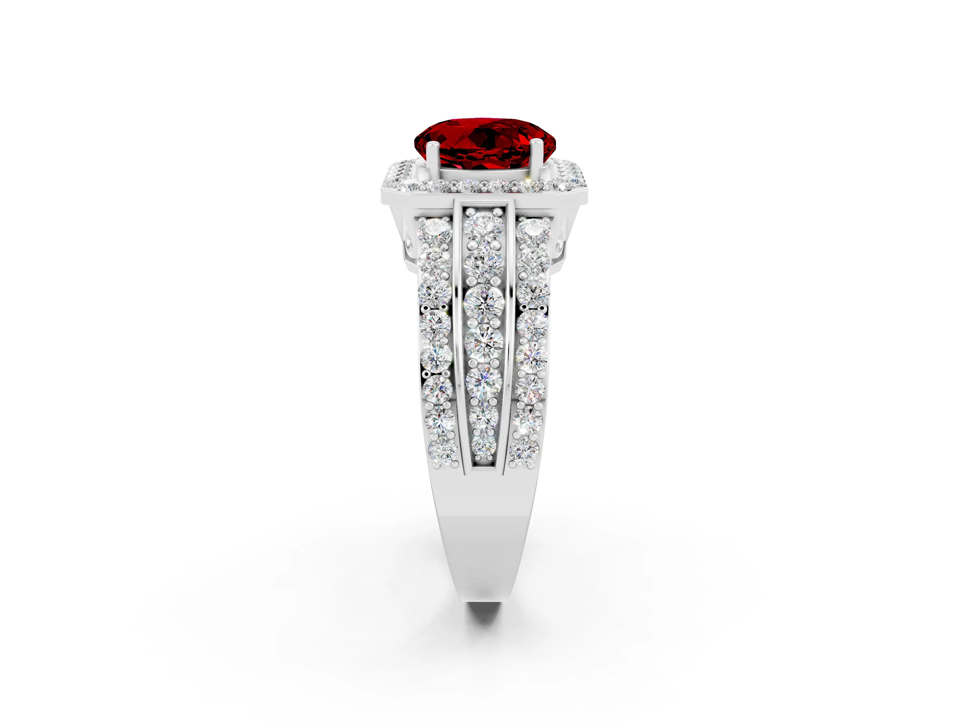 White gold Round Cut Halo Ruby Ring with Round  Split Shank and Prong Setting_14