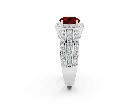 White gold Round Cut Halo Ruby Ring with Round  Split Shank and Prong Setting_14