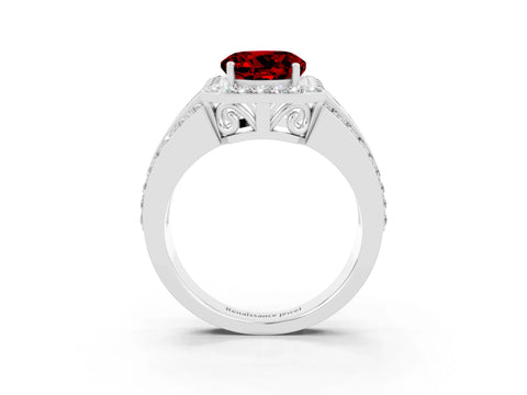 White gold Round Cut Halo Ruby Ring with Round  Split Shank and Prong Setting_15