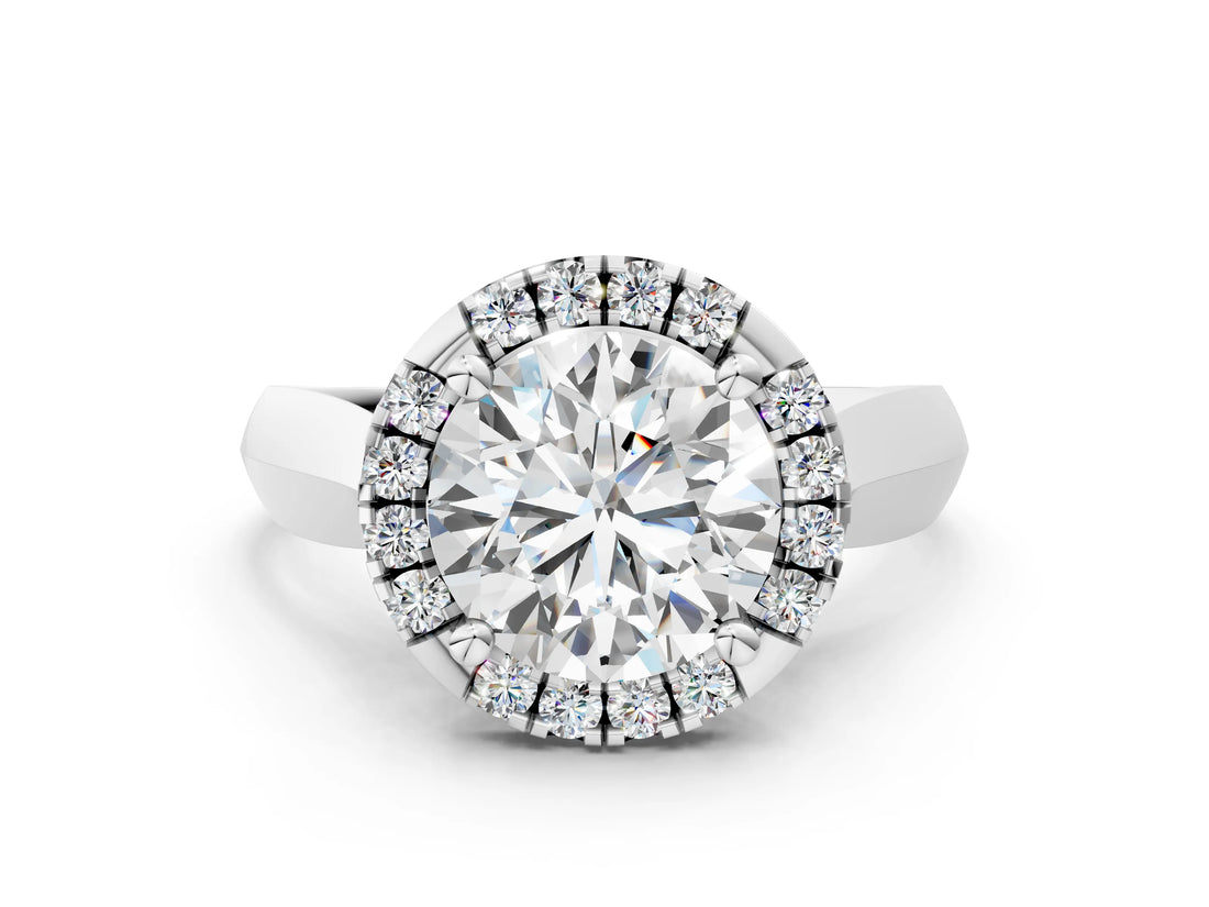 White gold Round Cut Halo Solitaire Engagement Ring with Square Band and Four-Prong Setting_78