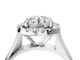 White gold Round Cut Halo Solitaire Engagement Ring with Square Band and Four-Prong Setting_93