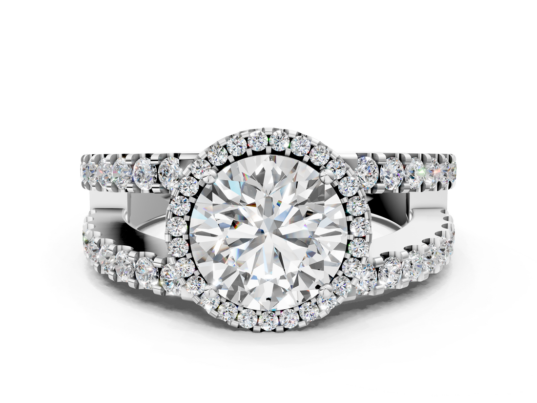 White gold Round Cut Halo Split Shank Diamond Ring with Four-Prong Setting_67