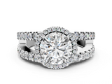 White gold Round Cut Halo Split Shank Diamond Ring with Four-Prong Setting_75