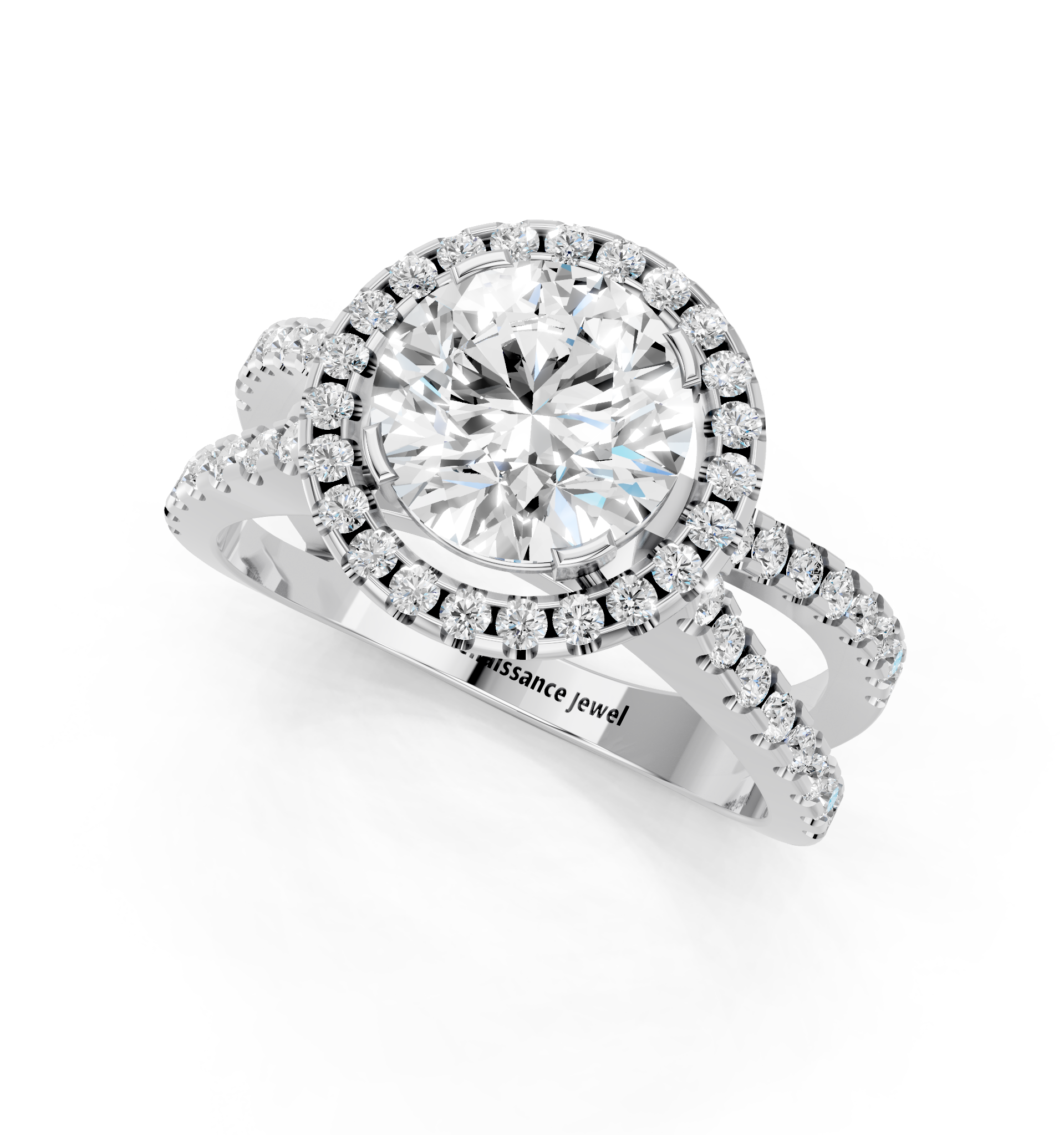 White gold Round Cut Halo Split Shank Pave Set Ring_26