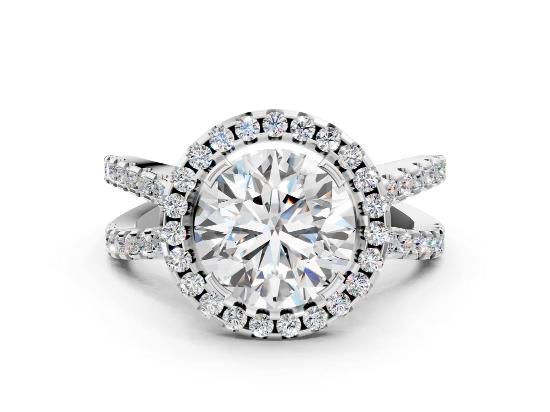 White gold Round Cut Halo Split Shank Pave Set Ring_68