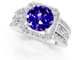 White gold Round Cut Halo Tanzanite Ring with Split Shank and Four-Prong Setting_1