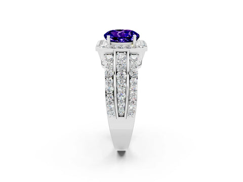 White gold Round Cut Halo Tanzanite Ring with Split Shank and Four-Prong Setting_2