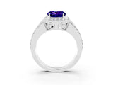 White gold Round Cut Halo Tanzanite Ring with Split Shank and Four-Prong Setting_3
