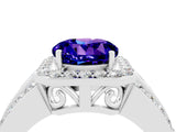 White gold Round Cut Halo Tanzanite Ring with Split Shank and Four-Prong Setting_4