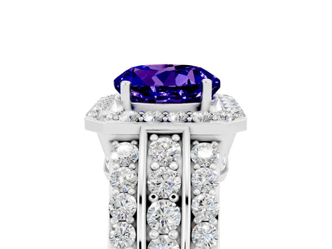 White gold Round Cut Halo Tanzanite Ring with Split Shank and Four-Prong Setting_5