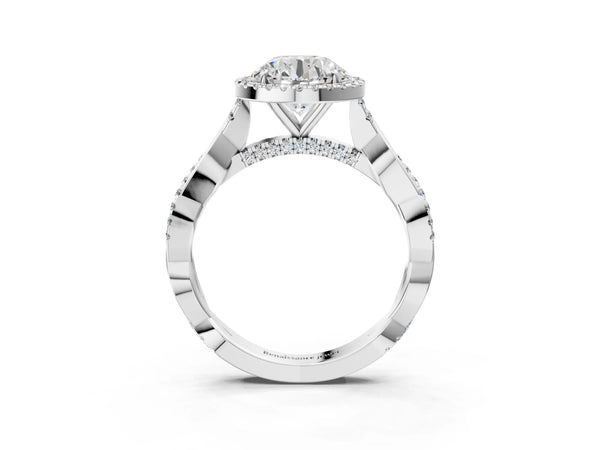 White Gold Round Interwoven Twist Halo Engagement Ring Setting