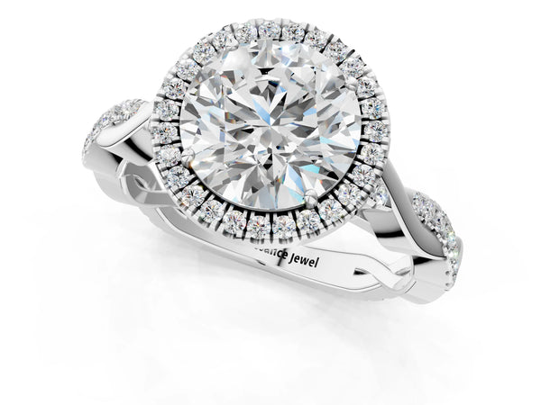 White Gold Round Interwoven Twist Halo Engagement Ring Setting