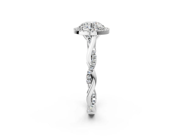 White Gold Round Interwoven Twist Halo Engagement Ring Setting