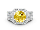 White gold Round Cut Halo Yellow Sapphire Ring with Split Shank and Four-Prong Setting_24
