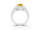 White gold Round Cut Halo Yellow Sapphire Ring with Split Shank and Four-Prong Setting_27