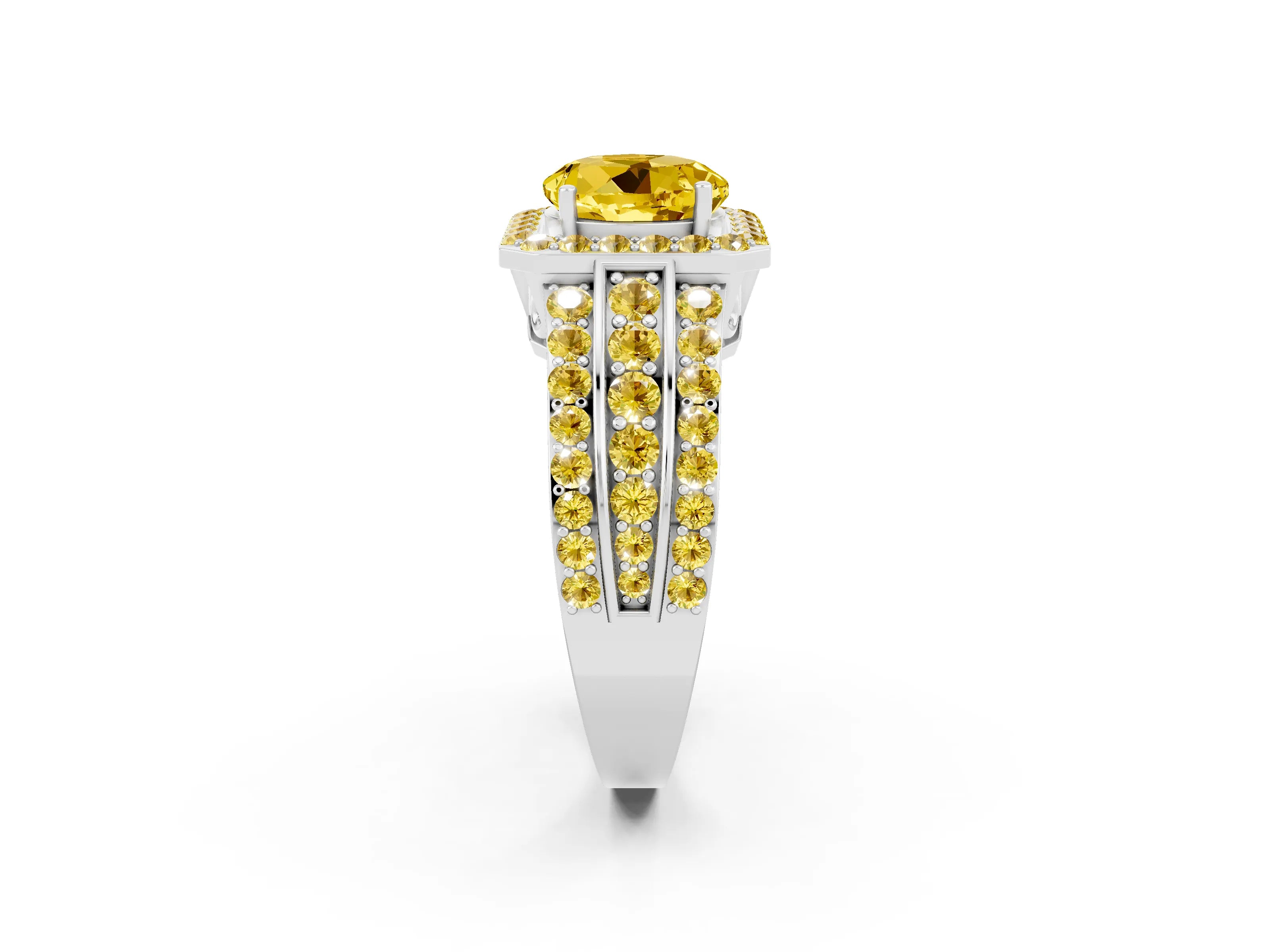 White gold Round Cut Halo Yellow Sapphire Ring with Split Shank and Four-Prong Setting_2