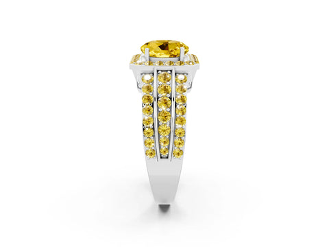 White gold Round Cut Halo Yellow Sapphire Ring with Split Shank and Four-Prong Setting_2