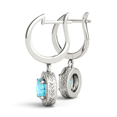 White gold Round Cut Milgrain Bezel Set Leverback Earrings 2