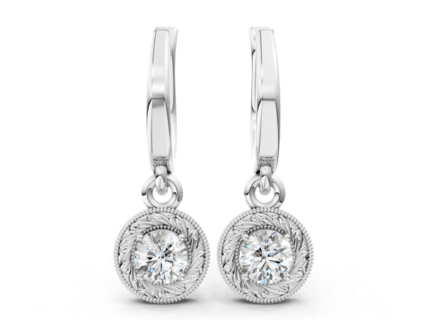 Silver Round Cut Milgrain Bezel Set Leverback Earrings