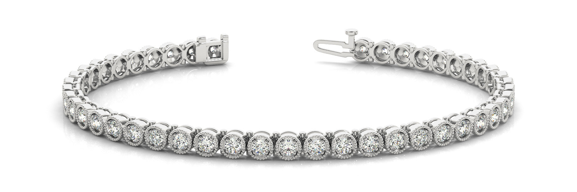 White gold Round Cut Milgrain Bezel Set Tennis Bracelet