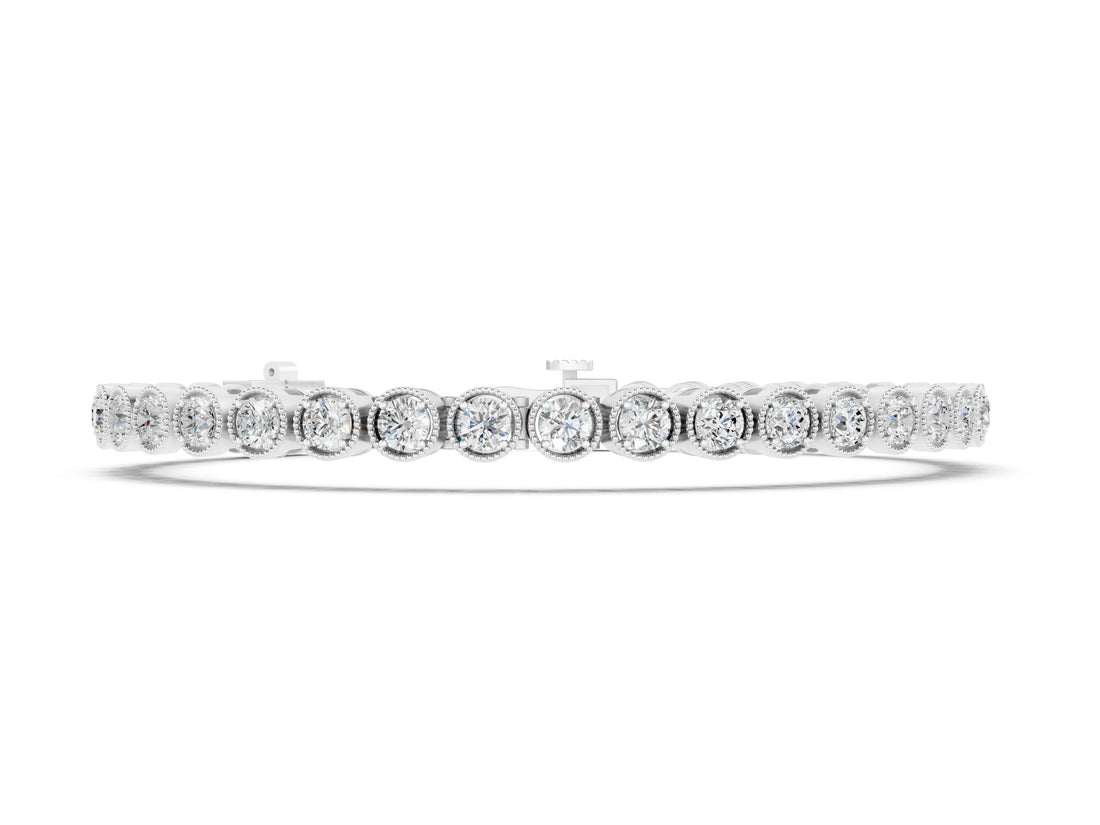 White gold Round Cut Milgrain Bezel Set Tennis Bracelet_2