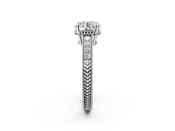 Platinum 3.01 Carat F VS1 Round Diamond Engagement Ring with Milgrain Channel Set Band and Prong Setting