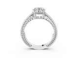 Platinum 3.01 Carat F VS1 Round Diamond Engagement Ring with Milgrain Channel Set Band and Prong Setting