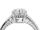 Platinum 3.01 Carat F VS1 Round Diamond Engagement Ring with Milgrain Channel Set Band and Prong Setting