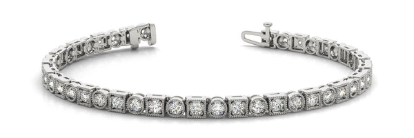 White gold Round Cut Milgrain Diamond Tennis Bracelet with Box Prong Setting